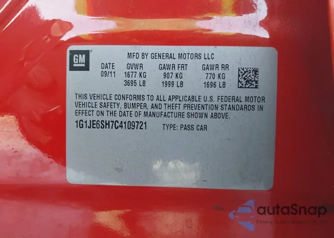 2012 Chevrolet Sonic 2Lz z USA, uszkodzony, nr VIN 1G1JE6SH7C4109721